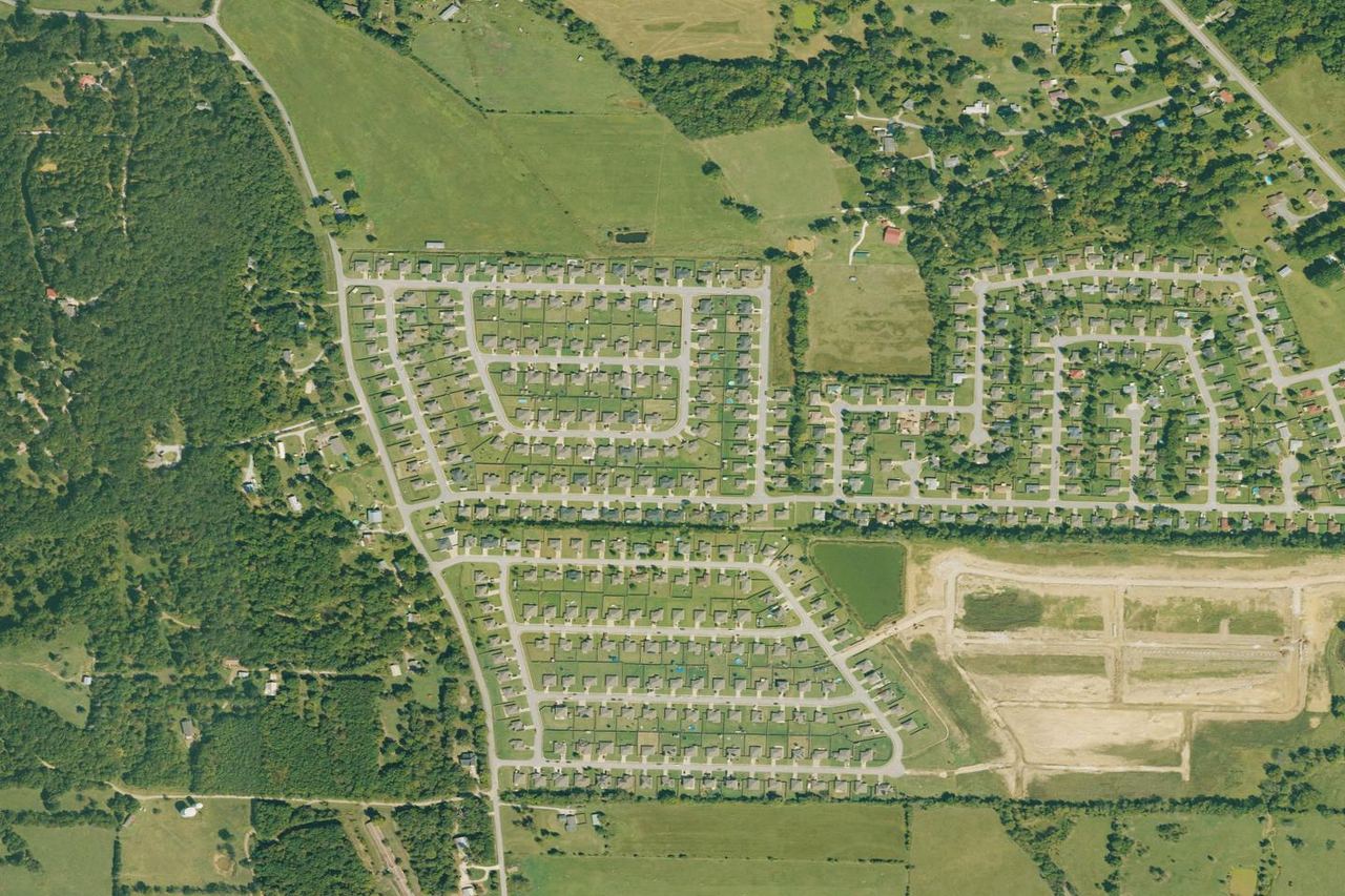 Natural-color aerial view around Elkins, Arkansas