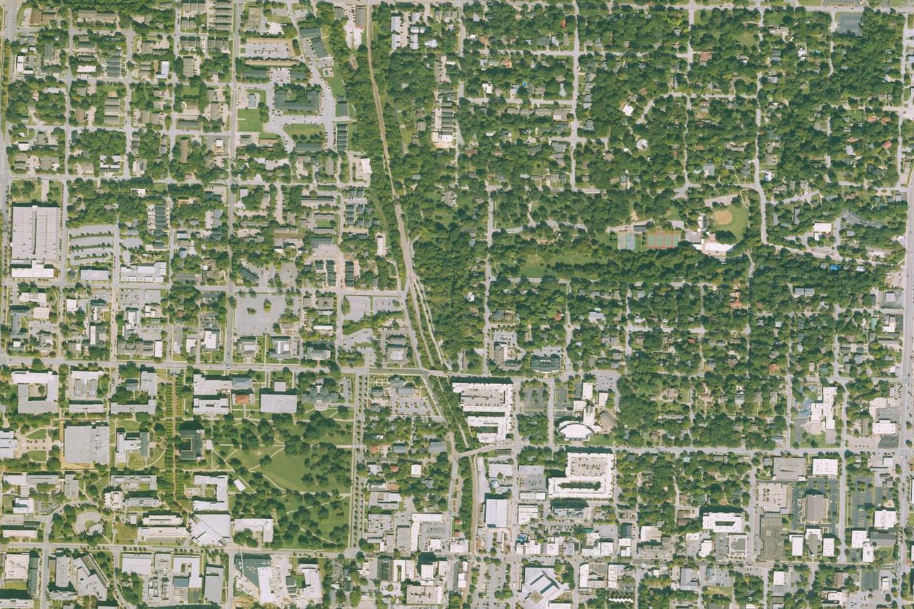 Natural-color aerial view around Fayetteville, Arkansas